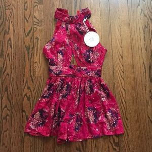 Red floral romper